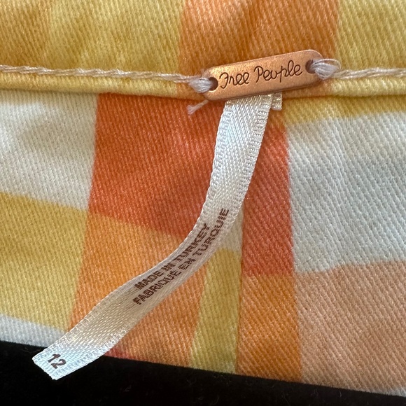 Free People "She's All That" Yellow/Orange Plaid Summer Pants - Size 12 - Picture 13 of 16